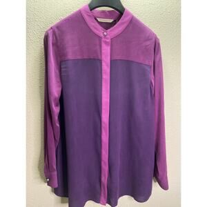 Soft Surroundings Women 100% Silk Purple Longsleeve Blouse Size M